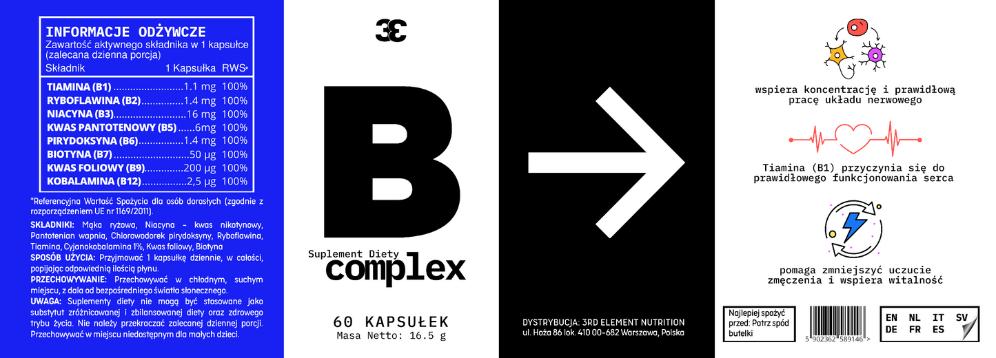 Vitamin B Complex by 3rd Element Nutrition - supplement packaging with text and branding on a white background