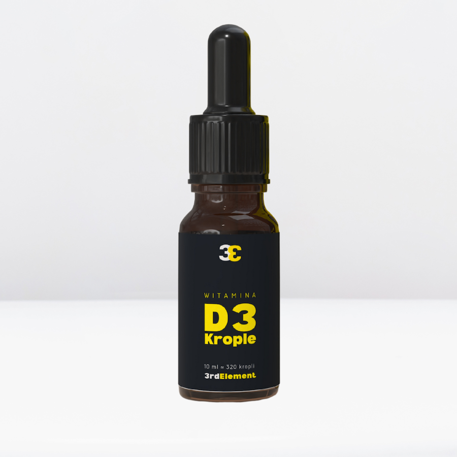 3rd Element Nutrition Witamina D3 krople 10 ml – pojedyncza butelka z zakraplaczem, naturalne źródło witaminy D3 dla zdrowych kości i odporności.