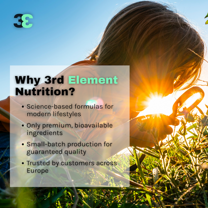 3rd Element Nutrition Witamina D3 krople 10 ml – młody chłopiec odkrywający naturę, symbol wzrostu, rozwoju komórek i prawidłowego odżywiania dzięki wit d.