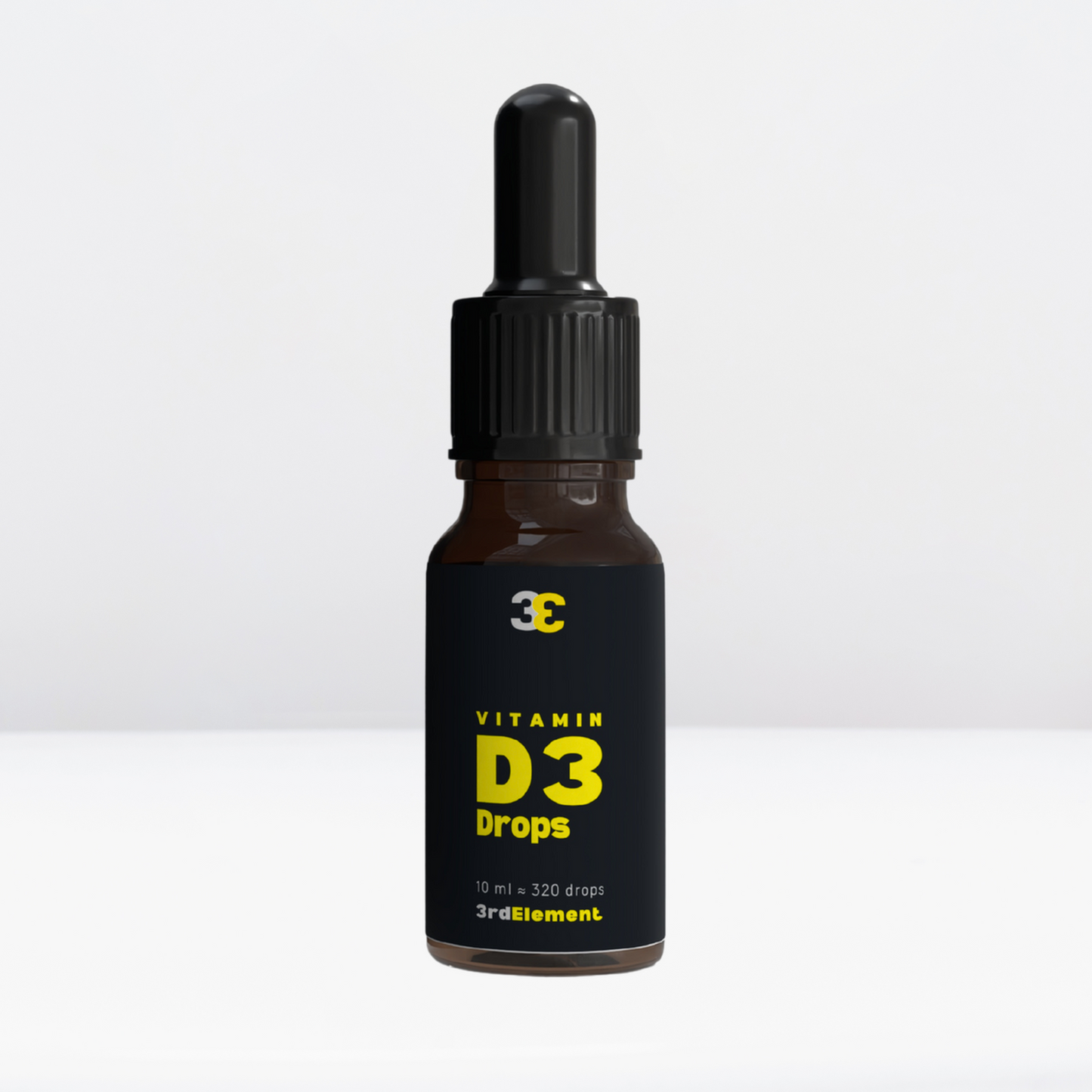Vitamin D3 drops 10 ml in glass dropper bottle – vegan supplement with MCT oil, 3rd Element Nutrition.