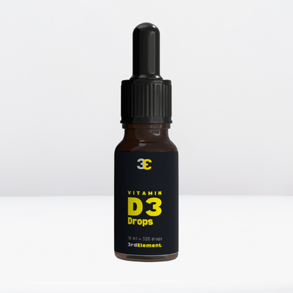 Vitamin D3 drops 10 ml in glass dropper bottle – vegan supplement with MCT oil, 3rd Element Nutrition.