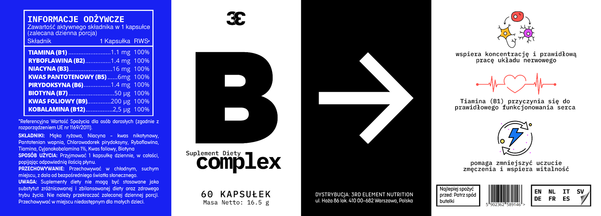 Vitamin B Complex by 3rd Element Nutrition - supplement packaging with text and branding on a white background